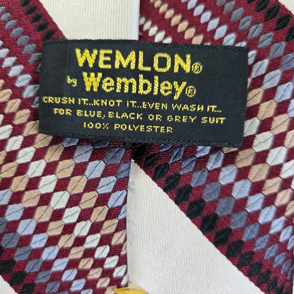 70s Tie Wemlon by Wembley Maroon Striped Vintage 1970s 100% Polyester Black Grey